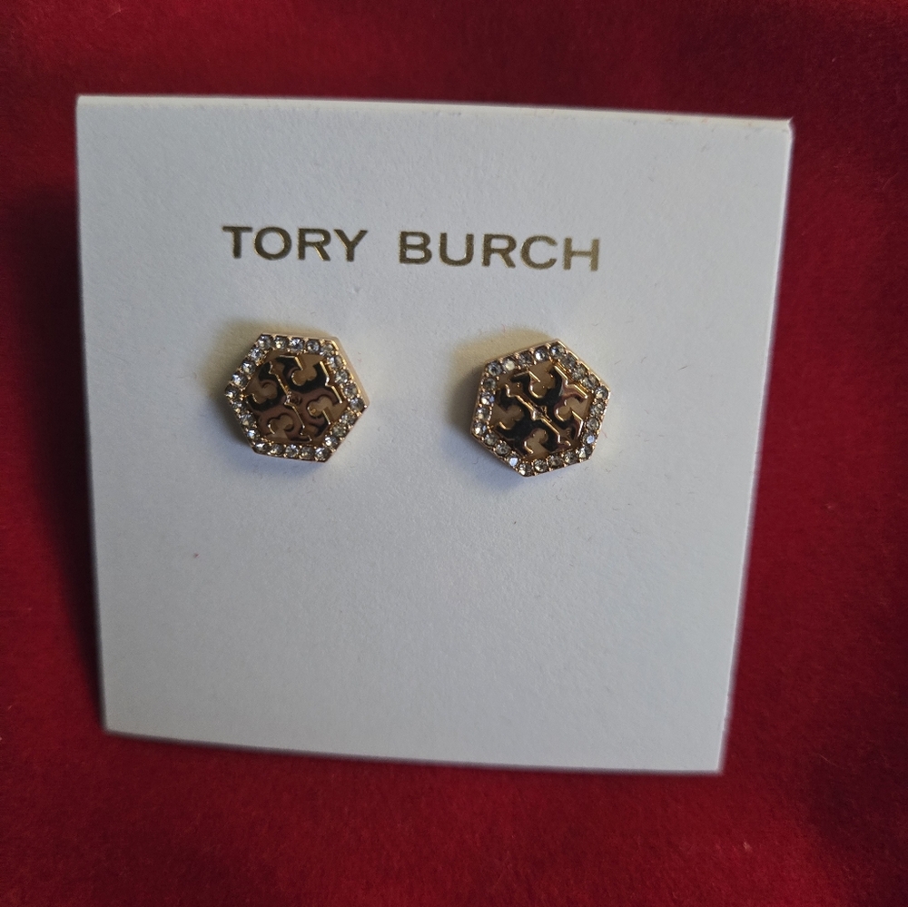 Tory Burch Gold and Black Hexagon Earrings